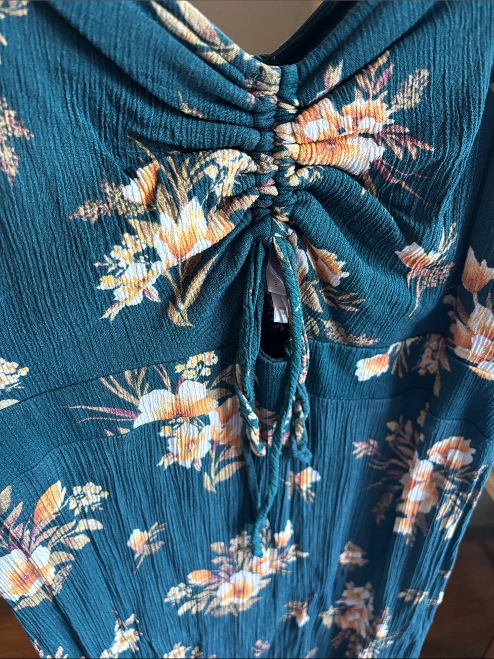 Green Floral Maxi Dress with Peach Blooms - Picture 4 of 5